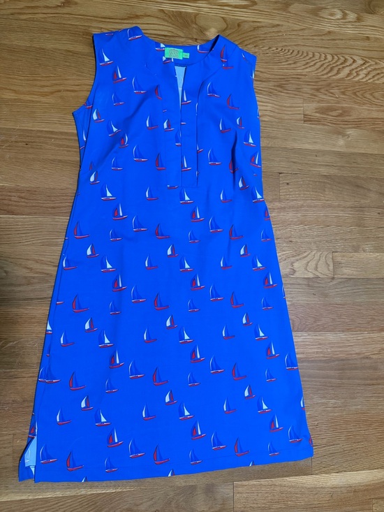 Katherine Way Dresses & Skirts - Katherine Way Bright Blue Sailboat Print Shift Dress XS